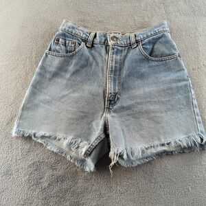 Vintage 90s Levis Jean Shorts 31 (Fits 28) Blue Light Wash High Rise Cut Off